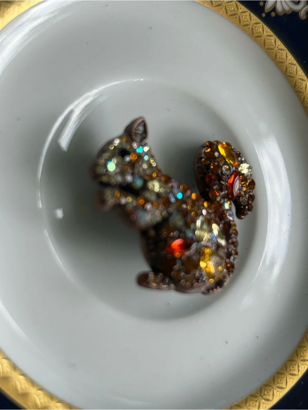 Vintage Amber Crystal Squirrel Brooch